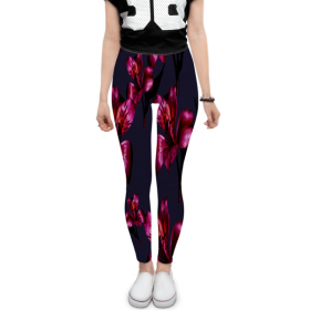 leggings с принтом Flowers в Тюмени, 80% полиэстер, 20% эластан | Эластичный пояс, зауженные к низу, низкая посадка | 