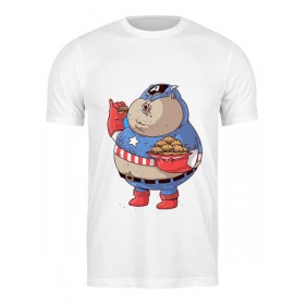 Мужская футболка с принтом Fat Captain America в Тюмени,  |  | 