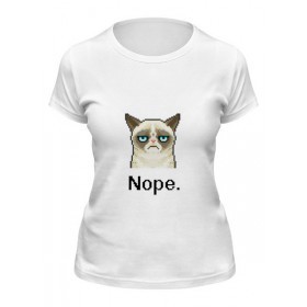 Женская футболка с принтом Сердитый котик / Grumpy Cat (Пиксельный) в Тюмени,  |  | Тематика изображения на принте: 