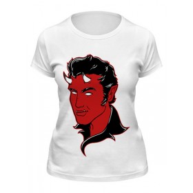 Женская футболка с принтом Элвис Пресли Дьявол в Тюмени,  |  | Тематика изображения на принте: 
