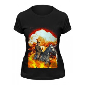 Женская футболка с принтом Ким Чен Ын на единороге апокалипсиса в Тюмени,  |  | Тематика изображения на принте: 