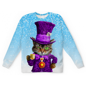 full_print_kids_sweatshirt с принтом Чеширский котик в Тюмени,  |  | Тематика изображения на принте: 