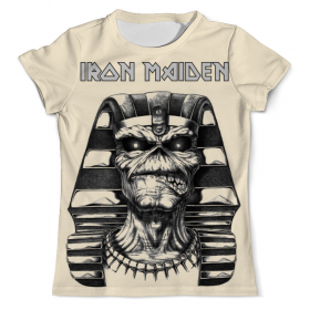 Мужская футболка 3D с принтом Iron Maiden Band в Тюмени, Футболка с нанесением полноцветного изображения по всей поверхности может быть выполнена в двух вариантах - ХЛОПОК и СИНТЕТИКА. | Хлопок - ткань из 100% хлопка высшего качества пенье.  <br>Синтетика - ткань с высоким содержанием синтетического волокна (до 80%).  Материал хорошо тянется, имеет приятную на ощупь фактуру | Тематика изображения на принте: 