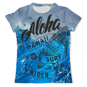 full_print_tee с принтом Aloha в Тюмени, Футболка с нанесением полноцветного изображения по всей поверхности может быть выполнена в двух вариантах - ХЛОПОК и СИНТЕТИКА. | Хлопок - ткань из 100% хлопка высшего качества пенье.  <br>Синтетика - ткань с высоким содержанием синтетического волокна (до 80%).  Материал хорошо тянется, имеет приятную на ощупь фактуру | 