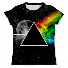 Мужская футболка 3D с принтом Pink Floyd в Тюмени, Футболка с нанесением полноцветного изображения по всей поверхности может быть выполнена в двух вариантах - ХЛОПОК и СИНТЕТИКА. | Хлопок - ткань из 100% хлопка высшего качества пенье.  <br>Синтетика - ткань с высоким содержанием синтетического волокна (до 80%).  Материал хорошо тянется, имеет приятную на ощупь фактуру | 