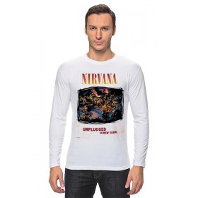 Мужской лонгслив с принтом Nirvana Unplagged album t-shirt в Тюмени, Хлопок |  | 