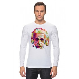 Мужской лонгслив с принтом Альберт Эйнштейн (Albert Einstein) в Тюмени, Хлопок |  | 