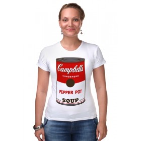 Женская футболка стрэйч с принтом Campbells Soup (Энди Уорхол) в Тюмени,  |  | 