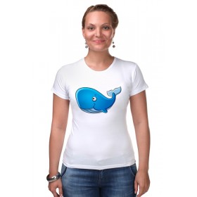 Женская футболка стрэйч с принтом Голубой морской кит-кашалот в Тюмени,  |  | 