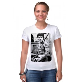 Женская футболка стрэйч с принтом Брюс Ли с тату в Тюмени,  |  | 