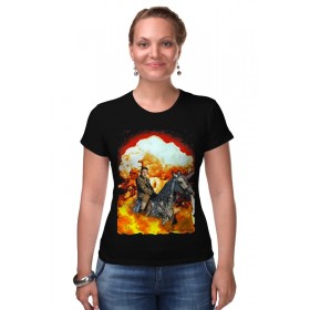 Женская футболка стрэйч с принтом Ким Чен Ын на единороге апокалипсиса в Тюмени,  |  | Тематика изображения на принте: 