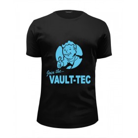Мужская футболка Premium с принтом Fallout Vault-Tec в Тюмени, Белый, черный, серый меланж, голубой: 100% хлопок, плотность 160 гр. Остальные цвета: 92% хлопок, 8% лайкра, плотность 170-180гр. |  | 