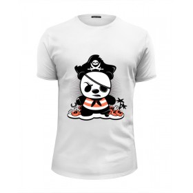Мужская футболка Premium с принтом Панда пират в Тюмени, Белый, черный, серый меланж, голубой: 100% хлопок, плотность 160 гр. Остальные цвета: 92% хлопок, 8% лайкра, плотность 170-180гр. |  | Тематика изображения на принте: 