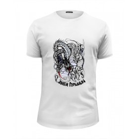 Мужская футболка Premium с принтом Змей Горыныч в Тюмени, Белый, черный, серый меланж, голубой: 100% хлопок, плотность 160 гр. Остальные цвета: 92% хлопок, 8% лайкра, плотность 170-180гр. |  | 
