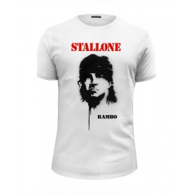 Мужская футболка Premium с принтом Sylvester Stallone в Тюмени, Белый, черный, серый меланж, голубой: 100% хлопок, плотность 160 гр. Остальные цвета: 92% хлопок, 8% лайкра, плотность 170-180гр. |  | 