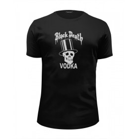 Мужская футболка Premium с принтом Black Death Vodka в Тюмени, Белый, черный, серый меланж, голубой: 100% хлопок, плотность 160 гр. Остальные цвета: 92% хлопок, 8% лайкра, плотность 170-180гр. |  | Тематика изображения на принте: 