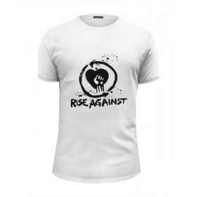Мужская футболка Premium с принтом Rise Against в Тюмени, Белый, черный, серый меланж, голубой: 100% хлопок, плотность 160 гр. Остальные цвета: 92% хлопок, 8% лайкра, плотность 170-180гр. |  | 