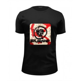 Мужская футболка Premium с принтом Rise Against - logo в Тюмени, Белый, черный, серый меланж, голубой: 100% хлопок, плотность 160 гр. Остальные цвета: 92% хлопок, 8% лайкра, плотность 170-180гр. |  | 