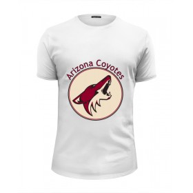 Мужская футболка Premium с принтом Arizona Coyotes в Тюмени, Белый, черный, серый меланж, голубой: 100% хлопок, плотность 160 гр. Остальные цвета: 92% хлопок, 8% лайкра, плотность 170-180гр. |  | 