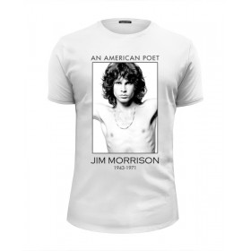 Мужская футболка Premium с принтом Джим Моррисон в Тюмени, Белый, черный, серый меланж, голубой: 100% хлопок, плотность 160 гр. Остальные цвета: 92% хлопок, 8% лайкра, плотность 170-180гр. |  | 