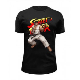 Мужская футболка Premium с принтом Street Fighter Ryu в Тюмени, Белый, черный, серый меланж, голубой: 100% хлопок, плотность 160 гр. Остальные цвета: 92% хлопок, 8% лайкра, плотность 170-180гр. |  | 