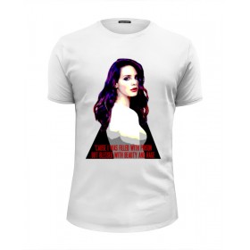 Мужская футболка Premium с принтом Lana Del Rey - Ultraviolence Era (Front Back) в Тюмени, Белый, черный, серый меланж, голубой: 100% хлопок, плотность 160 гр. Остальные цвета: 92% хлопок, 8% лайкра, плотность 170-180гр. |  | 
