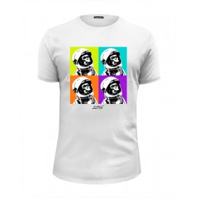 Мужская футболка Premium с принтом Обезьяна космонавт в Тюмени, Белый, черный, серый меланж, голубой: 100% хлопок, плотность 160 гр. Остальные цвета: 92% хлопок, 8% лайкра, плотность 170-180гр. |  | 