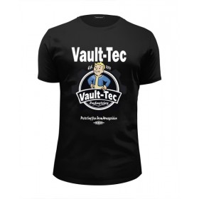 Мужская футболка Premium с принтом Fallout Vault-Tec в Тюмени, Белый, черный, серый меланж, голубой: 100% хлопок, плотность 160 гр. Остальные цвета: 92% хлопок, 8% лайкра, плотность 170-180гр. |  | Тематика изображения на принте: 