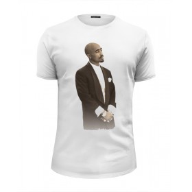 Мужская футболка Premium с принтом 2Pac Shakur в Тюмени, Белый, черный, серый меланж, голубой: 100% хлопок, плотность 160 гр. Остальные цвета: 92% хлопок, 8% лайкра, плотность 170-180гр. |  | 