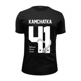 Мужская футболка Premium с принтом Kamchatka by DesignMinistry City в Тюмени, Белый, черный, серый меланж, голубой: 100% хлопок, плотность 160 гр. Остальные цвета: 92% хлопок, 8% лайкра, плотность 170-180гр. |  | 