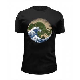 Мужская футболка Premium с принтом Ктулху в Тюмени, Белый, черный, серый меланж, голубой: 100% хлопок, плотность 160 гр. Остальные цвета: 92% хлопок, 8% лайкра, плотность 170-180гр. |  | 