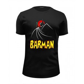 Мужская футболка Premium с принтом Бармен (Barman) в Тюмени, Белый, черный, серый меланж, голубой: 100% хлопок, плотность 160 гр. Остальные цвета: 92% хлопок, 8% лайкра, плотность 170-180гр. |  | 