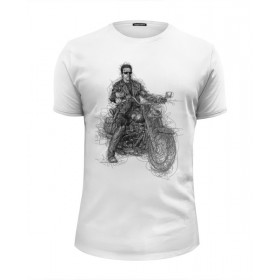 Мужская футболка Premium с принтом The Terminator в Тюмени, Белый, черный, серый меланж, голубой: 100% хлопок, плотность 160 гр. Остальные цвета: 92% хлопок, 8% лайкра, плотность 170-180гр. |  | 