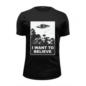 Мужская футболка Premium с принтом I Want to Believe (X-Files) в Тюмени, Белый, черный, серый меланж, голубой: 100% хлопок, плотность 160 гр. Остальные цвета: 92% хлопок, 8% лайкра, плотность 170-180гр. |  | 