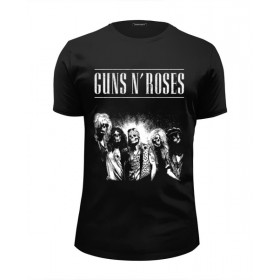 Мужская футболка Premium с принтом Guns n roses в Тюмени, Белый, черный, серый меланж, голубой: 100% хлопок, плотность 160 гр. Остальные цвета: 92% хлопок, 8% лайкра, плотность 170-180гр. |  | 