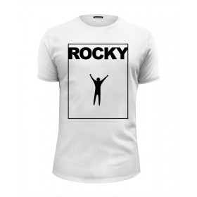 Мужская футболка Premium с принтом Rocky Balboa в Тюмени, Белый, черный, серый меланж, голубой: 100% хлопок, плотность 160 гр. Остальные цвета: 92% хлопок, 8% лайкра, плотность 170-180гр. |  | 