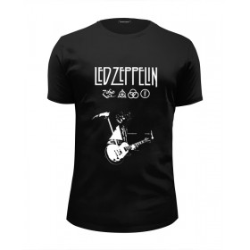 Мужская футболка Premium с принтом Led Zeppelin в Тюмени, Белый, черный, серый меланж, голубой: 100% хлопок, плотность 160 гр. Остальные цвета: 92% хлопок, 8% лайкра, плотность 170-180гр. |  | 