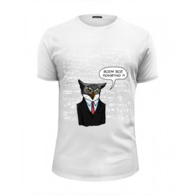 Мужская футболка Premium с принтом сова преподаватель у доски в Тюмени, Белый, черный, серый меланж, голубой: 100% хлопок, плотность 160 гр. Остальные цвета: 92% хлопок, 8% лайкра, плотность 170-180гр. |  | 