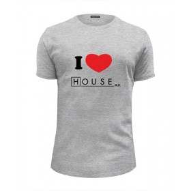 Мужская футболка Premium с принтом i love House в Тюмени, Белый, черный, серый меланж, голубой: 100% хлопок, плотность 160 гр. Остальные цвета: 92% хлопок, 8% лайкра, плотность 170-180гр. |  | 