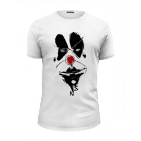 Мужская футболка Premium с принтом Грустный Клоун - Sad Clown в Тюмени, Белый, черный, серый меланж, голубой: 100% хлопок, плотность 160 гр. Остальные цвета: 92% хлопок, 8% лайкра, плотность 170-180гр. |  | 