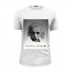 Мужская футболка Premium с принтом Эйнштейн в Тюмени, Белый, черный, серый меланж, голубой: 100% хлопок, плотность 160 гр. Остальные цвета: 92% хлопок, 8% лайкра, плотность 170-180гр. |  | 