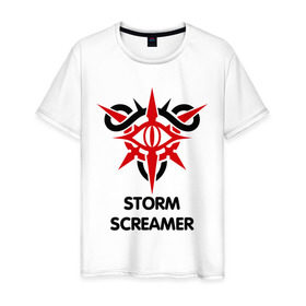 Мужская футболка хлопок с принтом Dark Elf Mage - Storm Screamer в Тюмени, 100% хлопок | прямой крой, круглый вырез горловины, длина до линии бедер, слегка спущенное плечо. | Тематика изображения на принте: elf | lineage | storm screamer