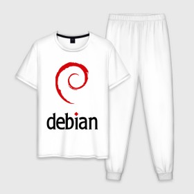 Мужская пижама хлопок с принтом debian в Тюмени, 100% хлопок | брюки и футболка прямого кроя, без карманов, на брюках мягкая резинка на поясе и по низу штанин
 | debian | linux | дистрибутивы | линукс | ос