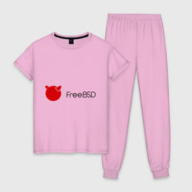Женская пижама хлопок с принтом Free BSD в Тюмени, 100% хлопок | брюки и футболка прямого кроя, без карманов, на брюках мягкая резинка на поясе и по низу штанин | freebsd | linux | линукс | люникс