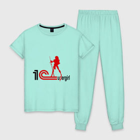 Женская пижама хлопок с принтом 1C SuperGirl (3) в Тюмени, 100% хлопок | брюки и футболка прямого кроя, без карманов, на брюках мягкая резинка на поясе и по низу штанин | 1с | бухгалтерия | бухгалтерский учет | девушка | программа | программное обеспечение | супер