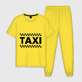 Мужская пижама хлопок с принтом Taxi в Тюмени, 100% хлопок | брюки и футболка прямого кроя, без карманов, на брюках мягкая резинка на поясе и по низу штанин
 | Тематика изображения на принте: taxi | для таксиста | такси | таксист | шашечки