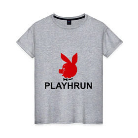 Женская футболка хлопок с принтом Playhrun в Тюмени, 100% хлопок | прямой крой, круглый вырез горловины, длина до линии бедер, слегка спущенное плечо | playboy | плейбой | плейхрюн | хрю