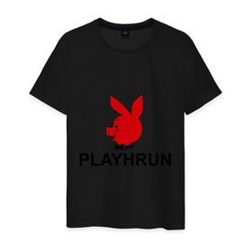 Мужская футболка хлопок с принтом Playhrun в Тюмени, 100% хлопок | прямой крой, круглый вырез горловины, длина до линии бедер, слегка спущенное плечо. | playboy | плейбой | плейхрюн | хрю