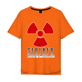 Мужская футболка хлопок Oversize с принтом Stalker в Тюмени, 100% хлопок | свободный крой, круглый ворот, “спинка” длиннее передней части | shooter | stalker | постапокалиптические | припять | радиация | сталкер | чернобыль | шутер