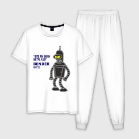 Мужская пижама хлопок с принтом Bender в Тюмени, 100% хлопок | брюки и футболка прямого кроя, без карманов, на брюках мягкая резинка на поясе и по низу штанин
 | bender | futurama | футурама